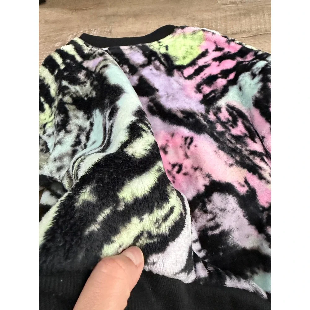 Justice Girl's Faux Fur Tie Dye Sequin Logo Sweatshirt Multi Color Size M 10